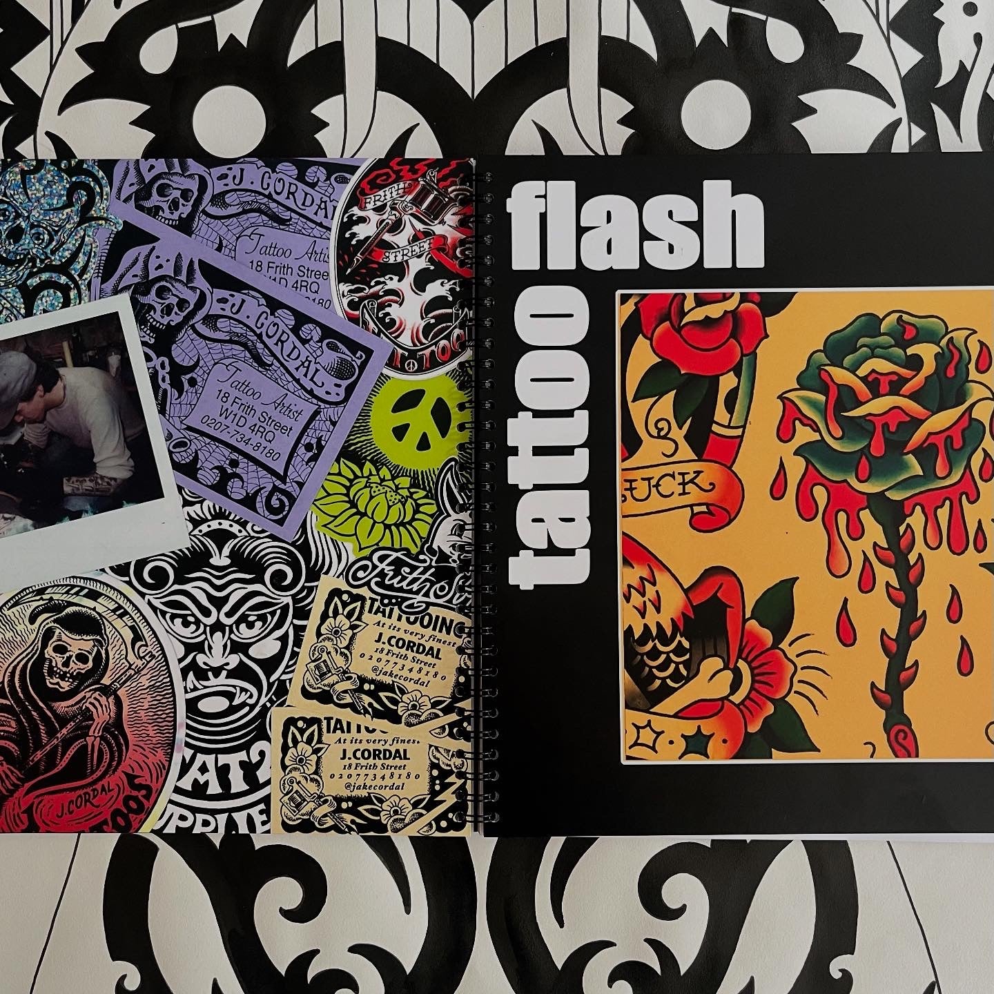 Blackwork Iban Borneo tribal bodysuit design background traditional tattoo flash book with a flash sheet of a classic rose tattoo design
