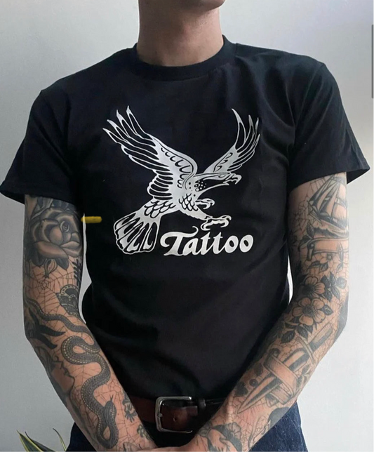 Black Vintage style tattoo T-shirt with white Johnny dollar eagle 