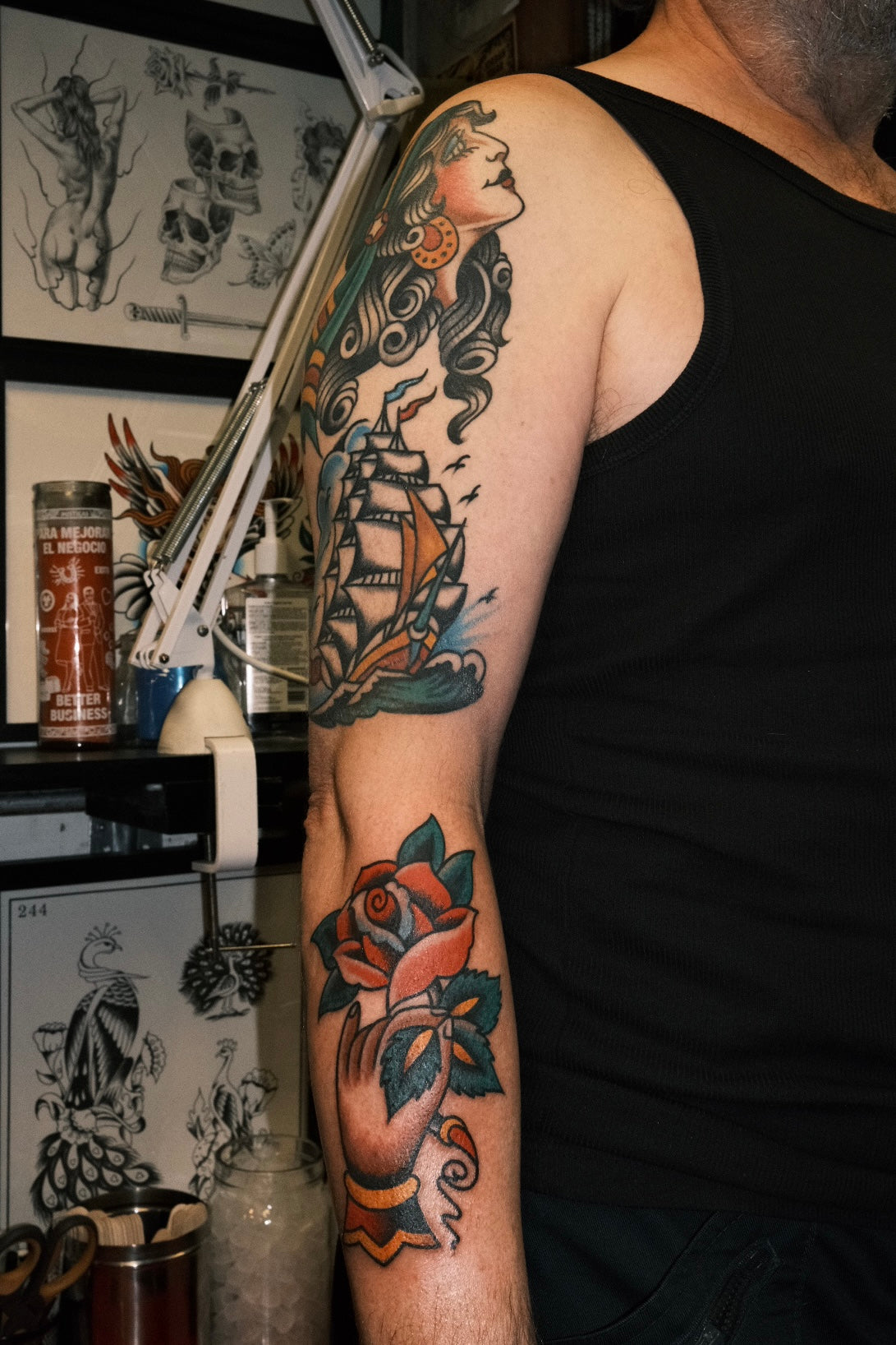 full colour american traditional patchwork sleeve